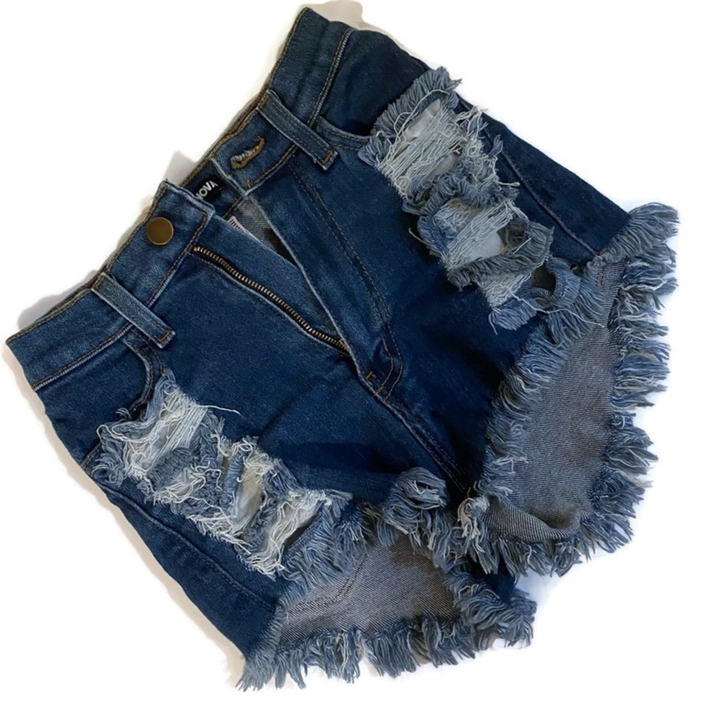 Fashion Nova High-waisted Dark blue distressed denim Short Size XS